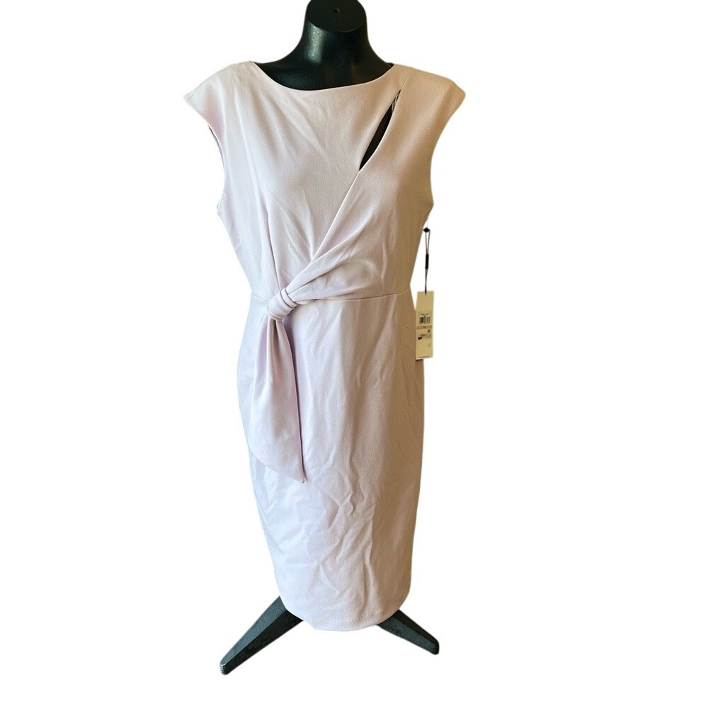 NWT Calvin Klein Dress Womens Size 10 Lavender Sheath Knot Detail Boat Neck Midi